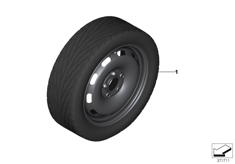 Compact spare wheel, steel, black