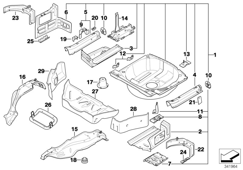 Mounting parts for trunk floor panel