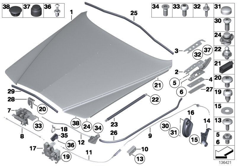 Engine hood/mounting parts