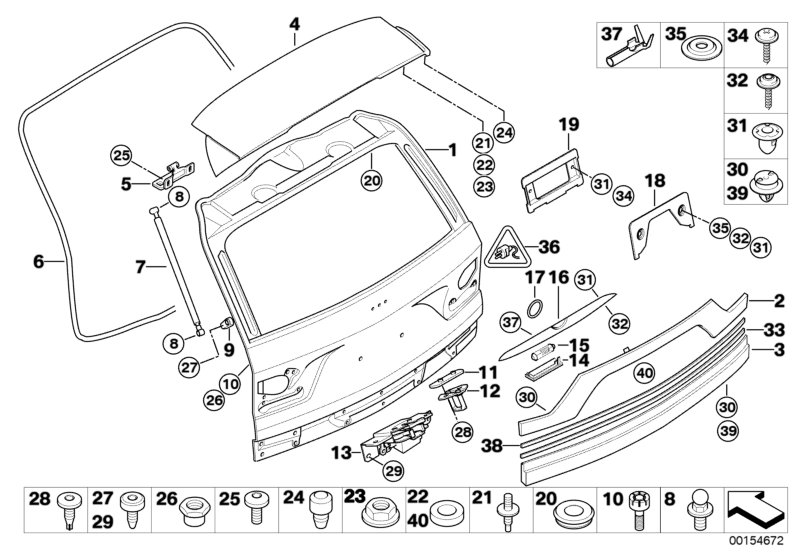 Single components for trunk lid