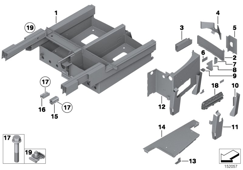 Mounting parts for trunk floor panel