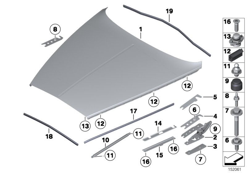 Engine hood/mounting parts