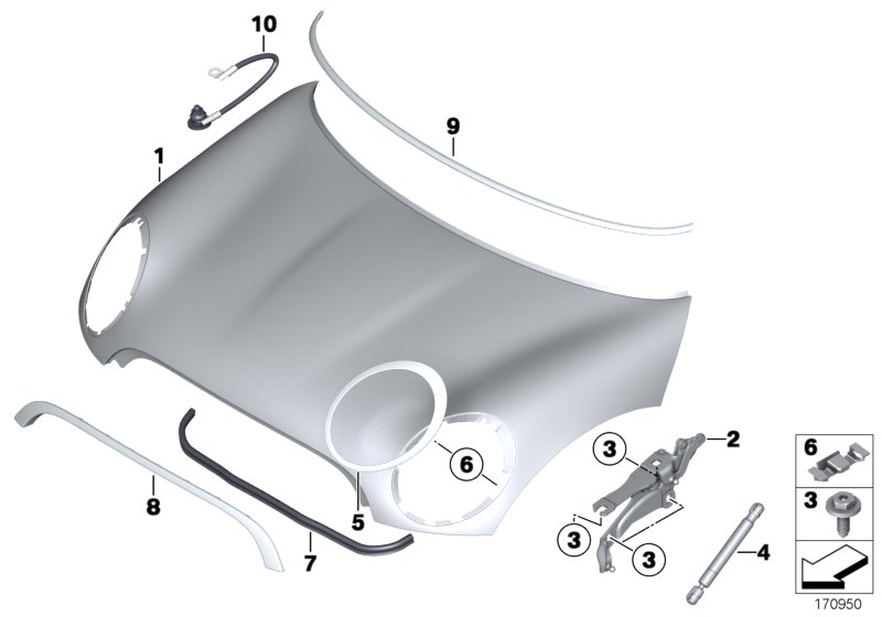 Engine hood/mounting parts