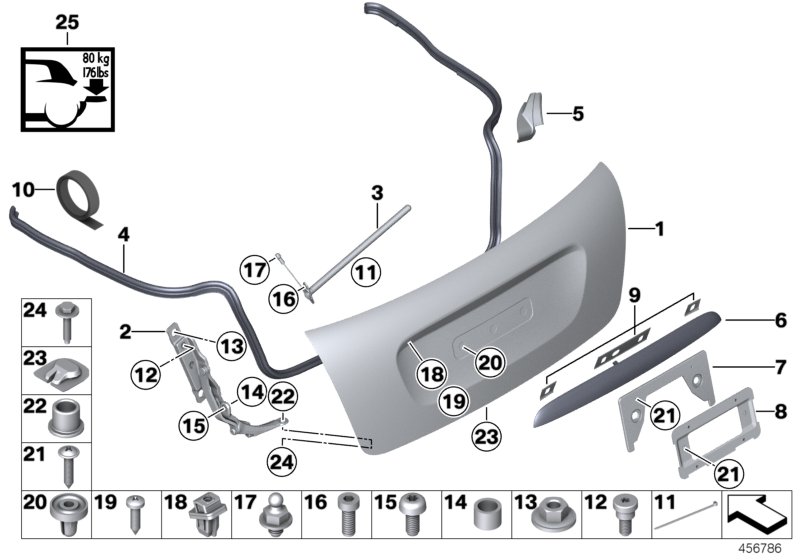 Single components for trunk lid