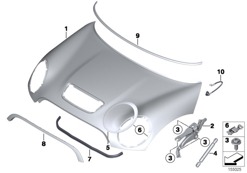 Engine hood/mounting parts