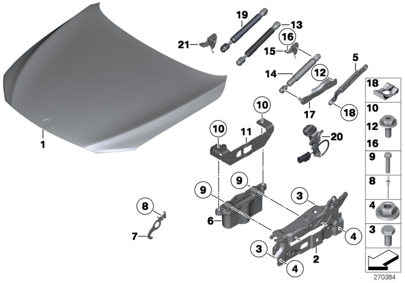 Engine hood/mounting parts