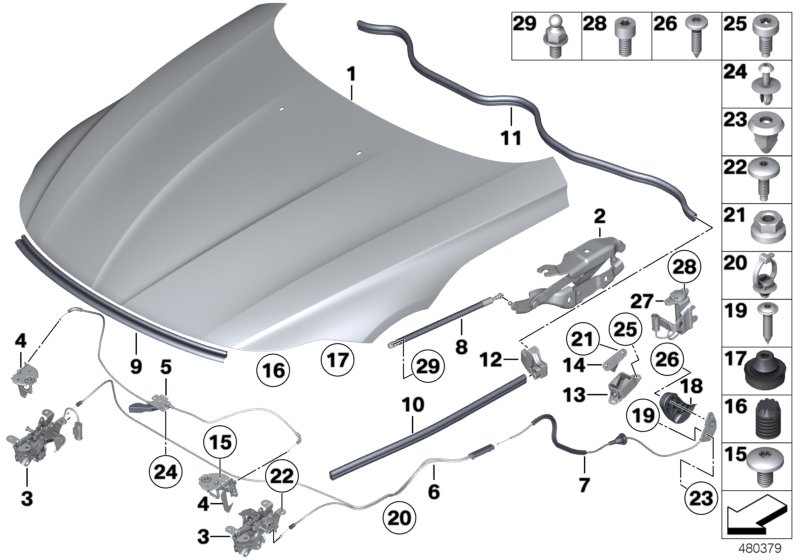 Engine hood/mounting parts