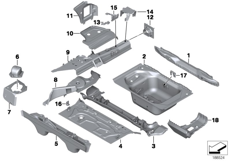 Mounting parts for trunk floor panel