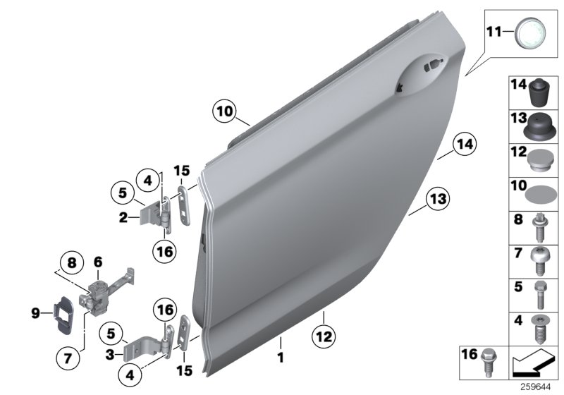 Rear door - hinge/door brake