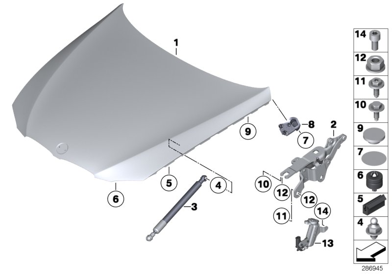 Engine hood/mounting parts