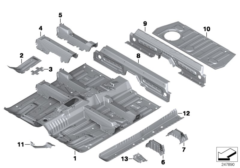 Floor parts rear interior