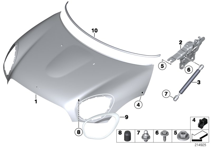 Engine hood/mounting parts