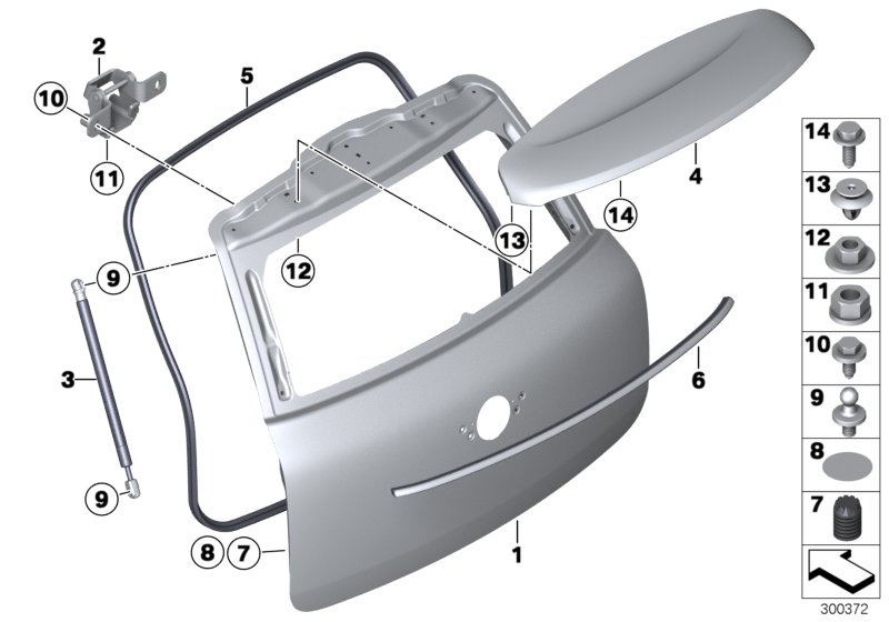 Single components for trunk lid