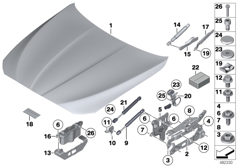Engine hood/mounting parts