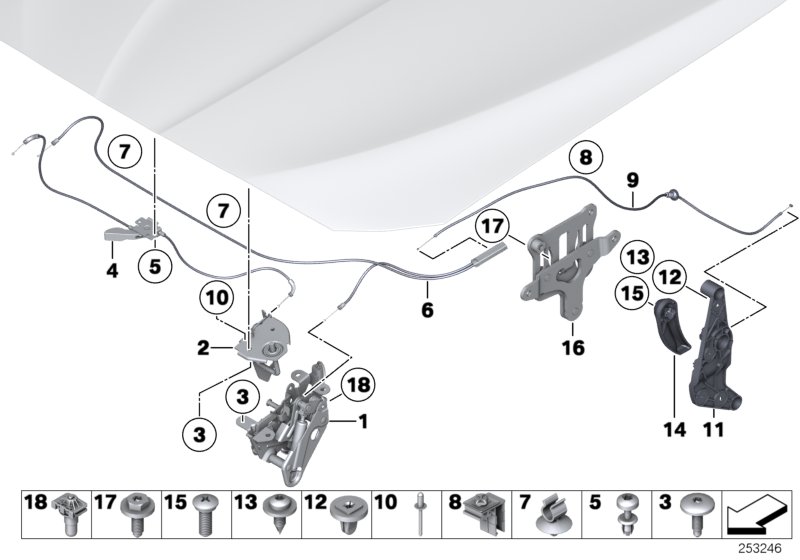 Engine bonnet, closing system