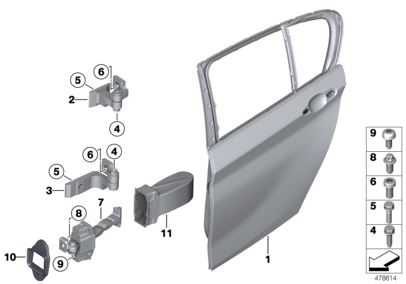 Rear door - hinge/door brake