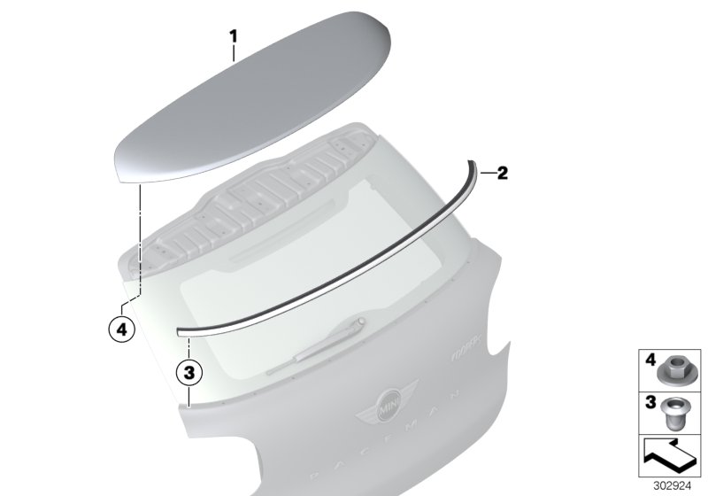 Rear lid, mounting parts