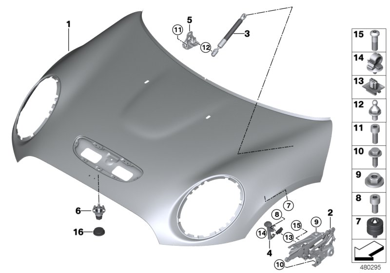 Engine hood/mounting parts
