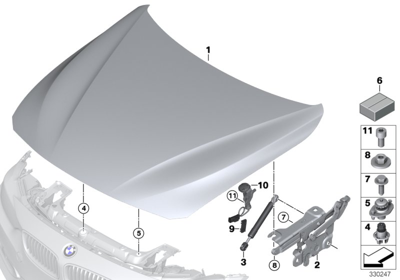 Engine hood/mounting parts