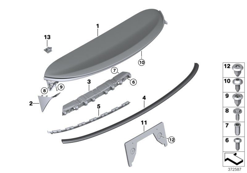 Rear lid, mounting parts