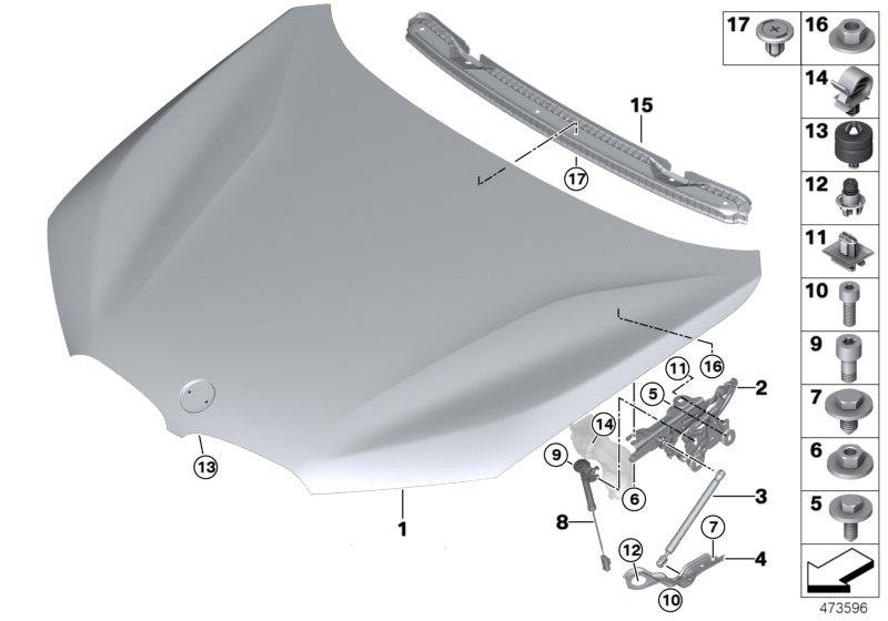 Engine hood/mounting parts