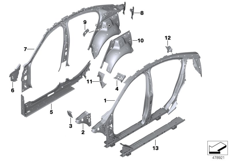 Single components for body-side frame