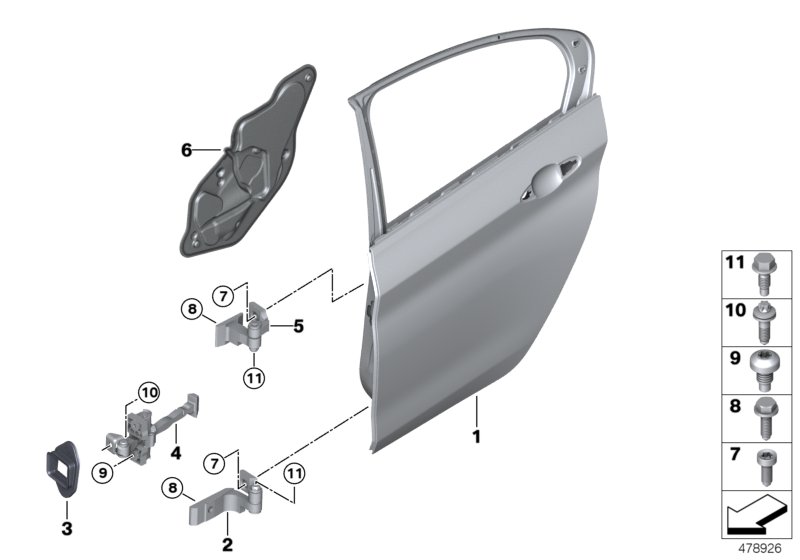 Rear door - hinge/door brake