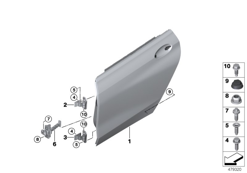 Rear door - hinge/door brake