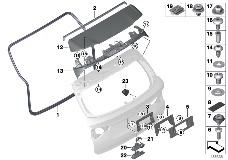 Rear lid, mounting parts