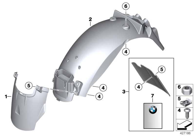 Wheel cover, rear, number-plate carrier