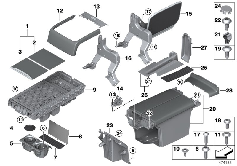Mntg. parts, centre console, rear comp.