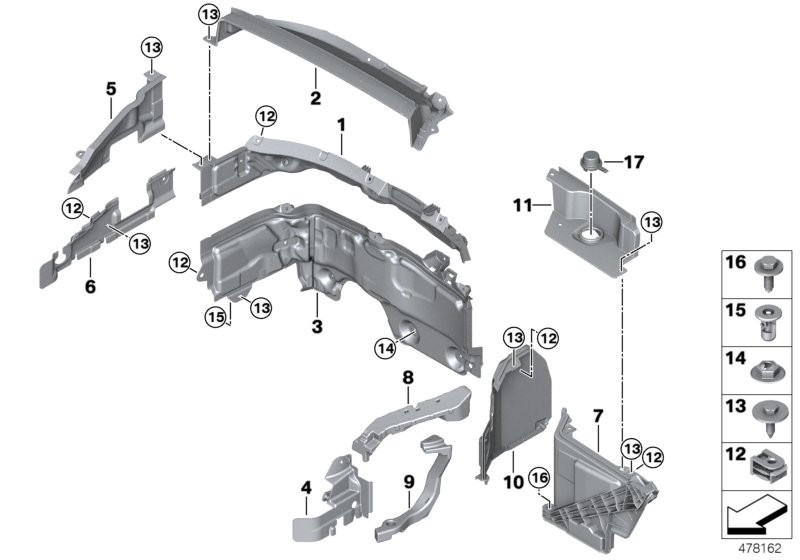 Mounting parts, engine compartment