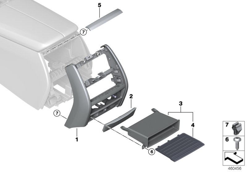 Mounting parts, centre console, rear