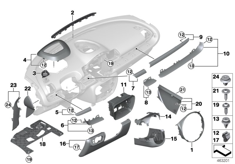 Mounting parts, instrument panel