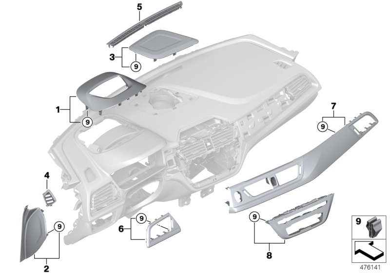 Mounting parts, instrument panel, top