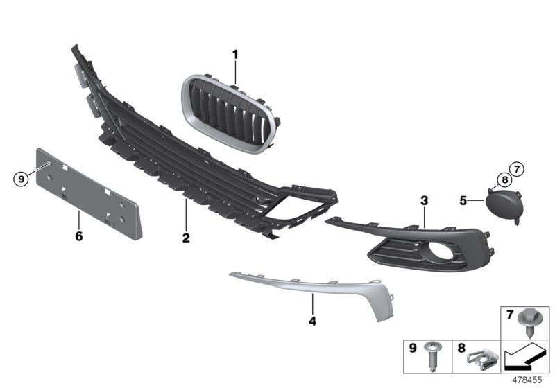 Trim panel, trim elements, front