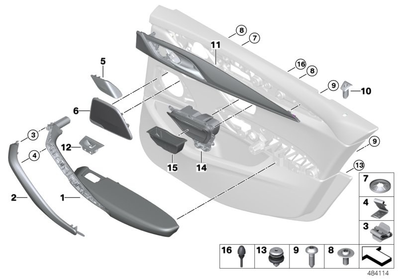 Mounting parts, door trim, rear