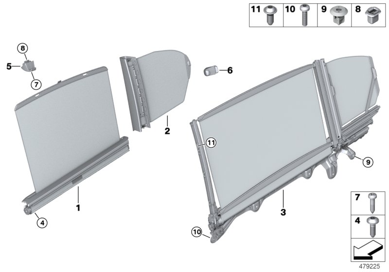 Roller sun visor, rear door