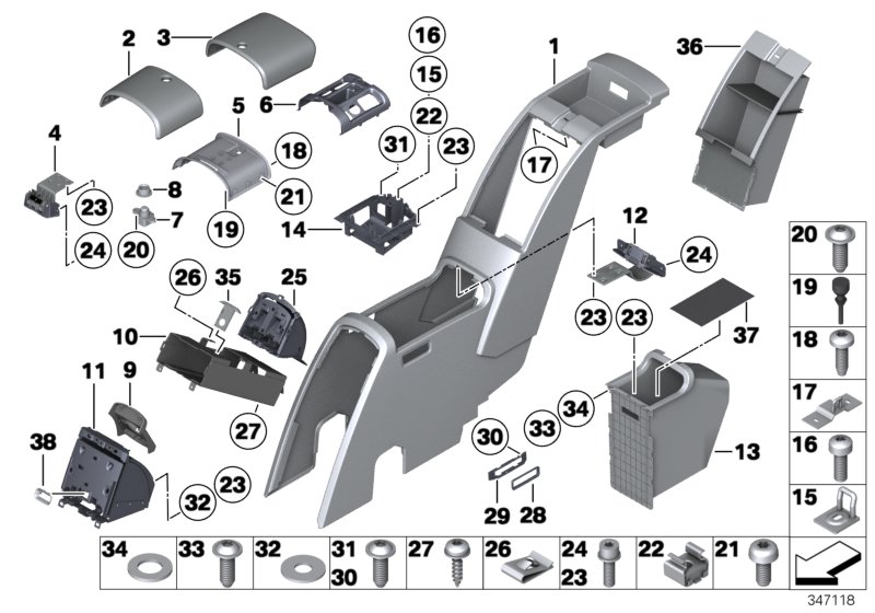 Centre console, rear cabin