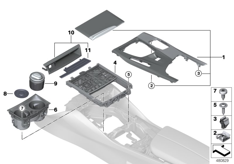 Mounted parts for centre console