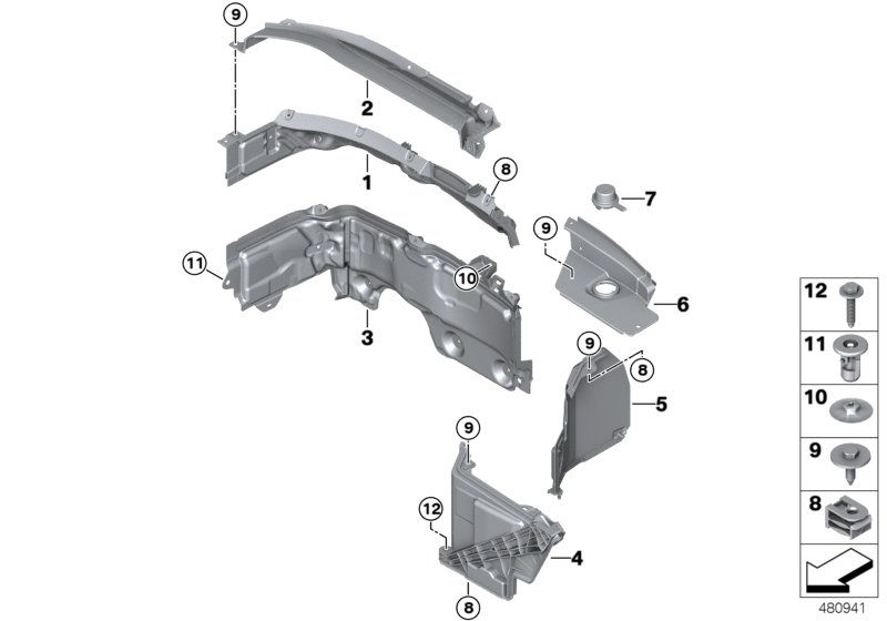 Mounting parts, engine compartment