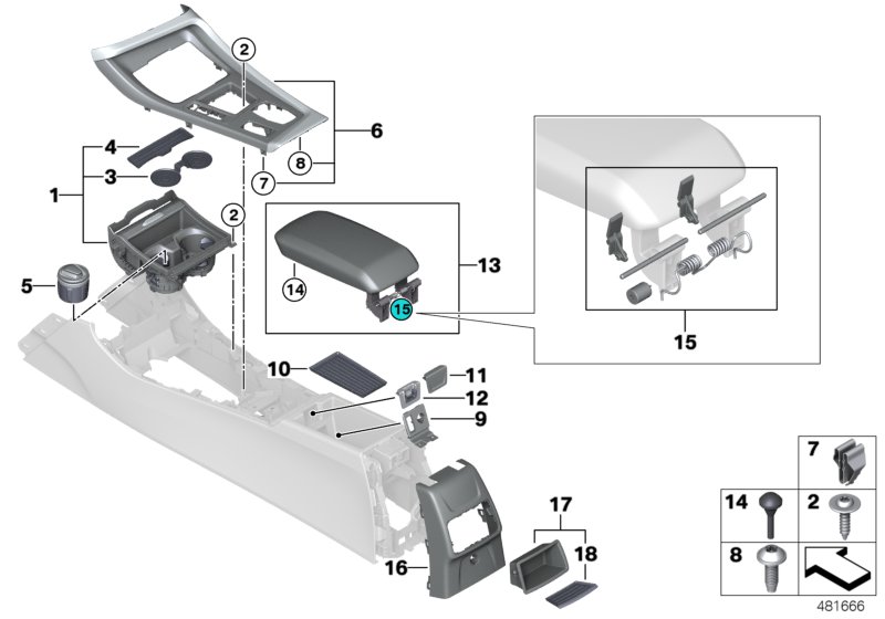 Mounted parts for centre console
