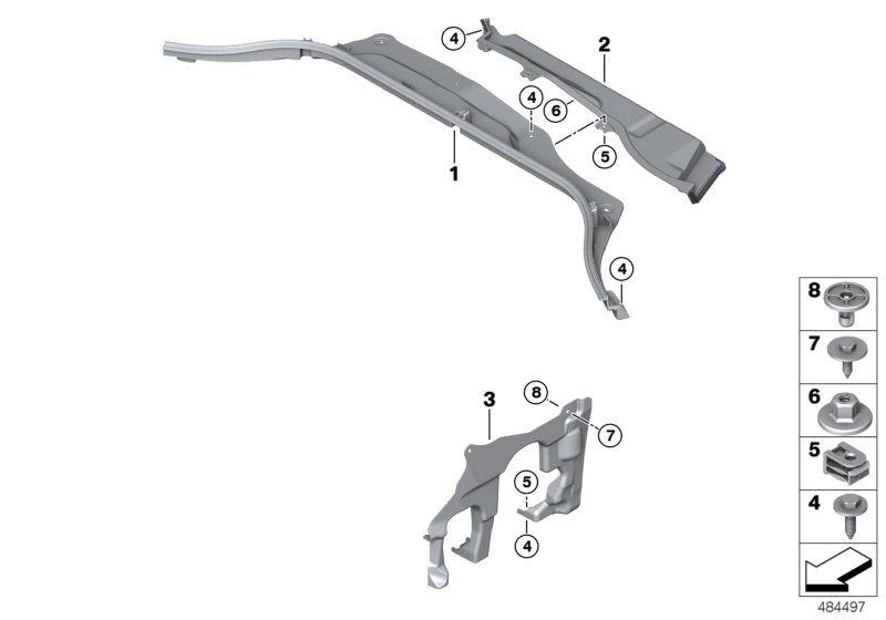 Mounting parts, engine compartment