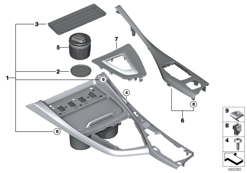 Mounted parts for centre console