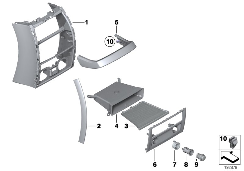 Mounting parts, centre console, rear
