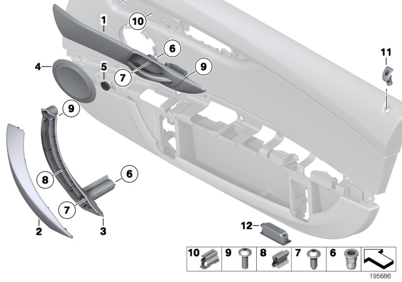 Mounting parts, door trim panel I