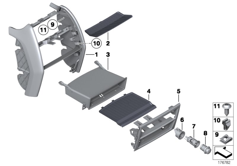 Mounting parts, centre console, rear