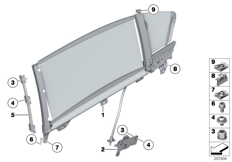 Roller sun visor, rear door