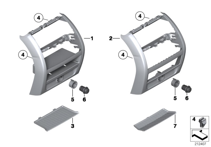 Mounting parts, centre console, rear