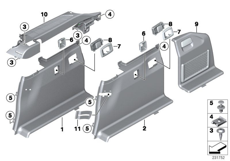 Trunk trim panel, right